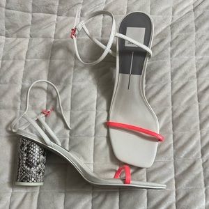 Dolce Vita 9.5 white and neon orange snake print heel.